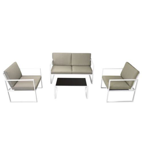 4-Piece Garden Lounge Set with Cushions Steel White - Image 3