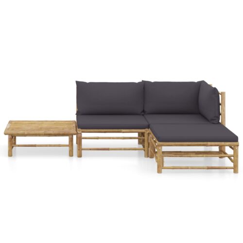 4-Piece Garden Lounge Set with Dark Grey Cushions Bamboo - Image 12
