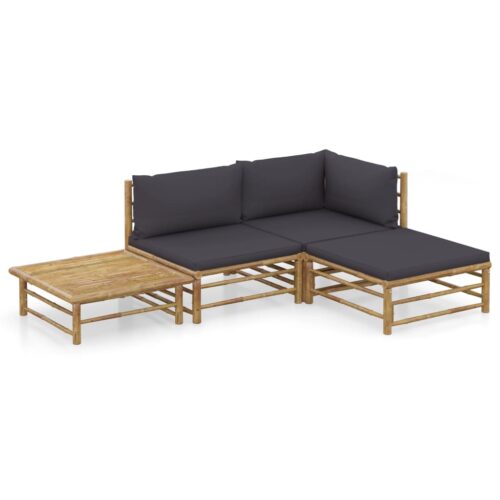 4-Piece Garden Lounge Set with Dark Grey Cushions Bamboo