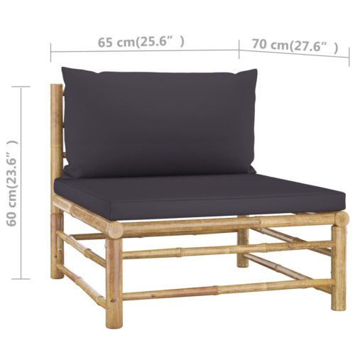 4-Piece Garden Lounge Set with Dark Grey Cushions Bamboo - Image 9