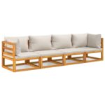4-Piece Garden Lounge Set with Light Grey Cushions Wood Timber Outdoor Patio Furniture