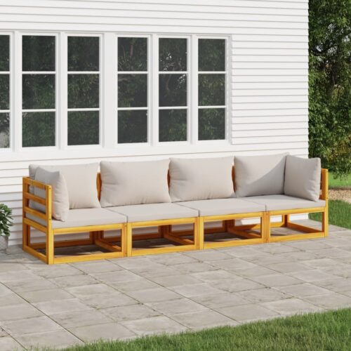 4-Piece Garden Lounge Set with Light Grey Cushions Wood Timber Outdoor Patio Furniture - Image 2