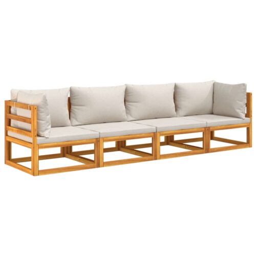 4-Piece Garden Lounge Set with Light Grey Cushions Wood Timber Outdoor Patio Furniture - Image 3