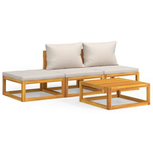 4-Piece Garden Lounge Set with Light Grey Cushions Wood Timber Outdoor Patio Furniture