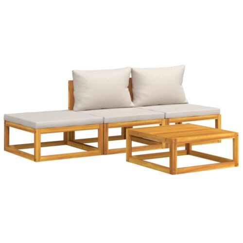 4-Piece Garden Lounge Set with Light Grey Cushions Wood Timber Outdoor Patio Furniture - Image 3