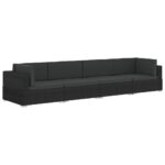 4-Piece Garden Sofa Set with Cushions Poly Rattan Wicker Outdoor Patio Furniture Black