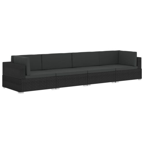 4-Piece Garden Sofa Set with Cushions Poly Rattan Wicker Outdoor Patio Furniture Black