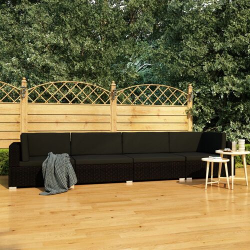 4-Piece Garden Sofa Set with Cushions Poly Rattan Wicker Outdoor Patio Furniture Black - Image 2