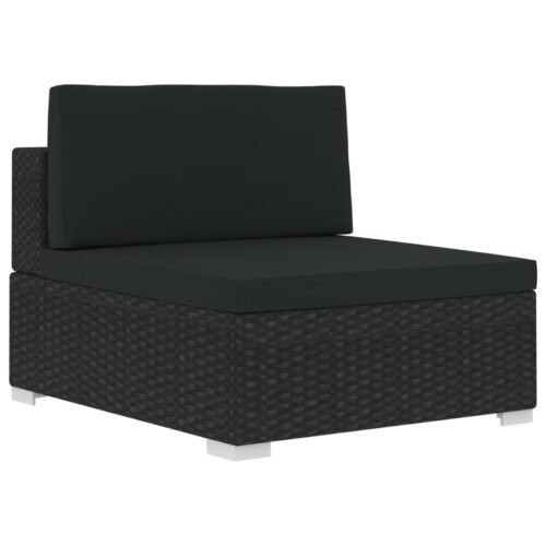 4-Piece Garden Sofa Set with Cushions Poly Rattan Wicker Outdoor Patio Furniture Black - Image 7