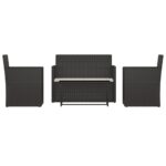 4-Piece Outdoor Lounge Set with Cushions Poly Rattan Wicker Outdoor Patio Furniture Black
