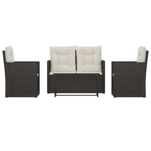 4 Piece Outdoor Lounge Set with Cushions Poly Rattan Black
