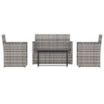 4-Piece Outdoor Lounge Set with Cushions Poly Rattan Wicker Outdoor Patio Furniture Grey