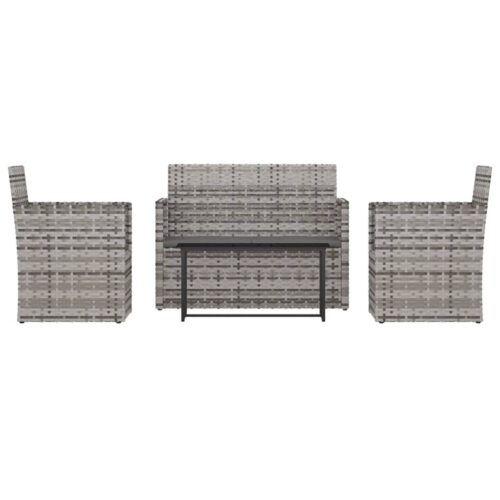 4-Piece Outdoor Lounge Set with Cushions Poly Rattan Wicker Outdoor Patio Furniture Grey