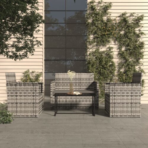 4-Piece Outdoor Lounge Set with Cushions Poly Rattan Wicker Outdoor Patio Furniture Grey - Image 2