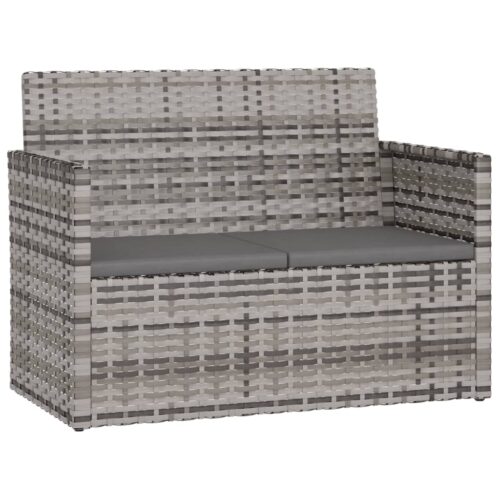 4-Piece Outdoor Lounge Set with Cushions Poly Rattan Wicker Outdoor Patio Furniture Grey - Image 4