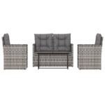 4-Piece Outdoor Lounge Set with Cushions Poly Rattan Wicker Outdoor Patio Furniture Grey