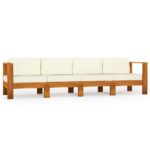 4-Seater Garden Sofa with Cream White Cushions Acacia Wood Timber Outdoor Patio Furniture