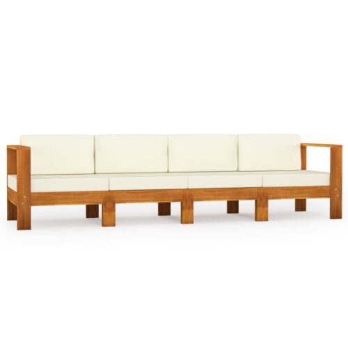 4-Seater Garden Sofa with Cream White Cushions Acacia Wood Timber Outdoor Patio Furniture