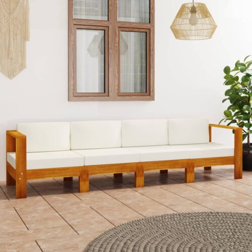 4-Seater Garden Sofa with Cream White Cushions Acacia Wood Timber Outdoor Patio Furniture - Image 2