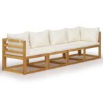 4-Seater Garden Sofa with Cushion Cream Acacia Wood Timber Outdoor Patio Furniture