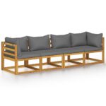 4-Seater Garden Sofa with Cushion Acacia Wood Timber Outdoor Patio Furniture