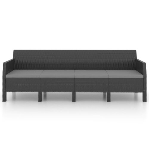 4-Seater Garden Sofa with Cushions Anthracite PP Rattan - Image 3
