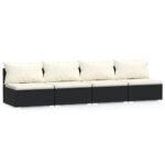4-Seater Sofa with Cushions Black Poly Rattan Wicker Outdoor Patio Furniture