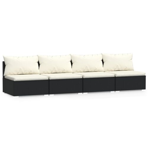 4-Seater Sofa with Cushions Black Poly Rattan Wicker Outdoor Patio Furniture