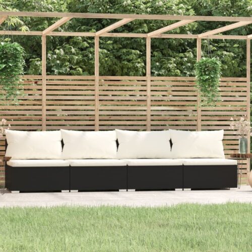 4-Seater Sofa with Cushions Black Poly Rattan Wicker Outdoor Patio Furniture - Image 2