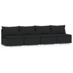 4-Seater Sofa with Cushions Black Poly Rattan Wicker Outdoor Patio Furniture