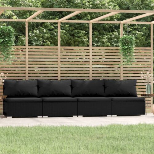 4-Seater Sofa with Cushions Black Poly Rattan Wicker Outdoor Patio Furniture - Image 2