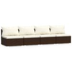 4-Piece Outdoor Sofa Set with Cushions Garden Patio Lounge Setting Rattan Beige
