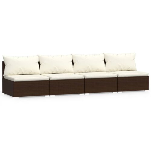 4-Piece Outdoor Sofa Set with Cushions Garden Patio Lounge Setting Rattan Beige