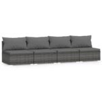 4-Seater Sofa with Cushions Grey Poly Rattan Wicker Outdoor Patio Furniture