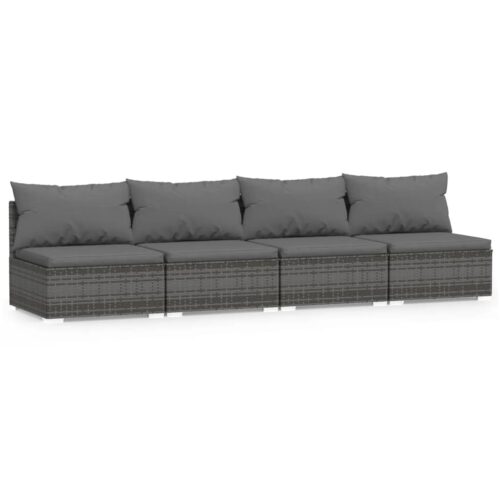 4-Seater Sofa with Cushions Grey Poly Rattan Wicker Outdoor Patio Furniture