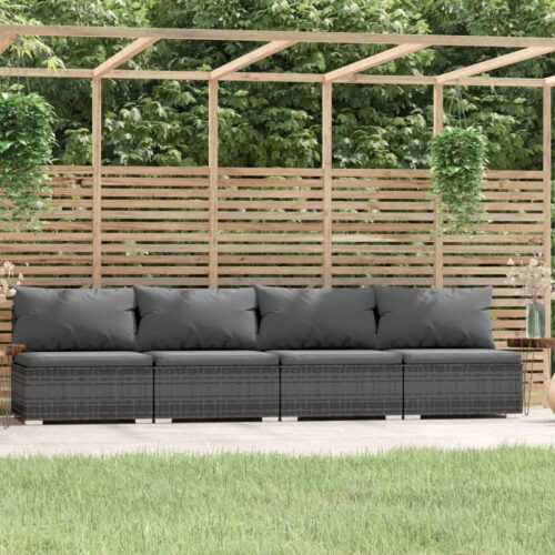 4-Seater Sofa with Cushions Grey Poly Rattan Wicker Outdoor Patio Furniture - Image 2