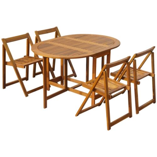 5-Piece Folding Outdoor Dining Set Solid Acacia Wood - Image 2