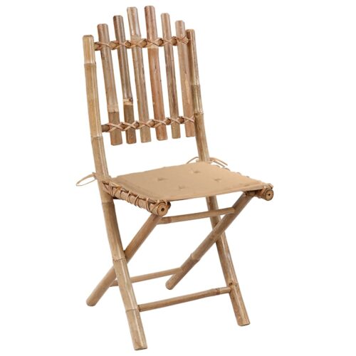 5-Piece Folding Outdoor Dining Set with Cushions Bamboo - Image 3