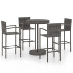 5-Piece Garden Bar Poly Rattan Wicker Outdoor Patio Furniture Grey