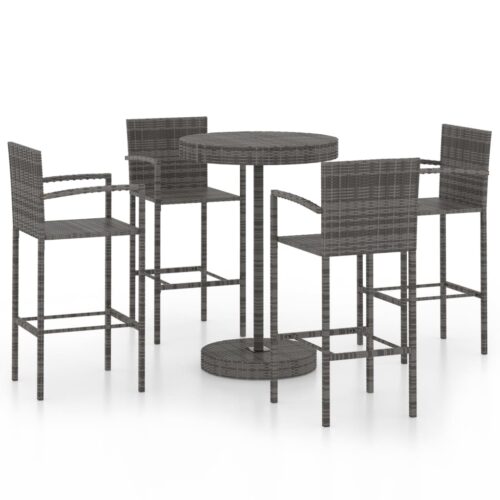 5-Piece Garden Bar Poly Rattan Wicker Outdoor Patio Furniture Grey