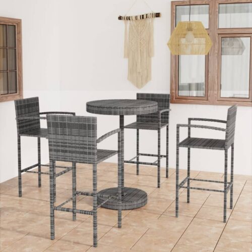 5-Piece Garden Bar Poly Rattan Wicker Outdoor Patio Furniture Grey - Image 2