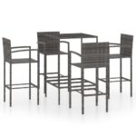 5-Piece Garden Bar Set Poly Rattan Wicker Outdoor Patio Furniture Grey