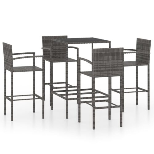 5-Piece Garden Bar Set Poly Rattan Wicker Outdoor Patio Furniture Grey