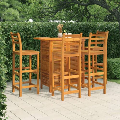 5-Piece Garden Bar Set Wood Timber Outdoor Patio Furniture Acacia - Image 2