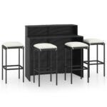 5-Piece Garden Bar Set with Cushions Black