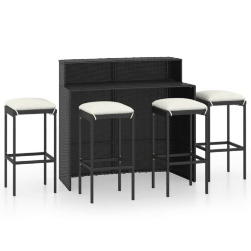 5-Piece Garden Bar Set with Cushions Black