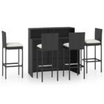 5-Piece Garden Bar Set with Cushions Black