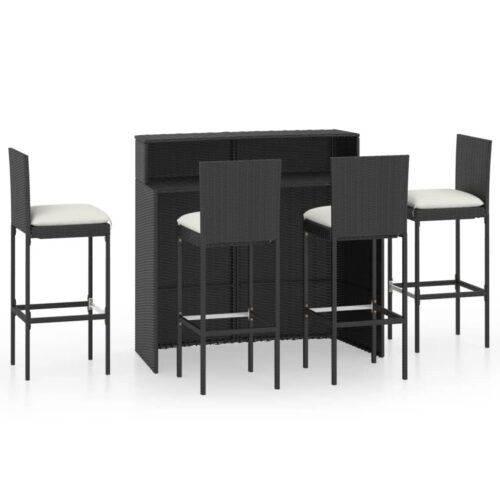 5-Piece Garden Bar Set with Cushions Black