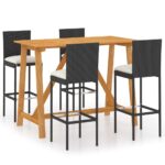5-Piece Garden Bar Set with Cushions Black