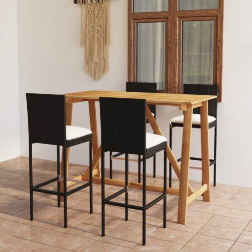 5-Piece Garden Bar Set with Cushions Black - Image 2
